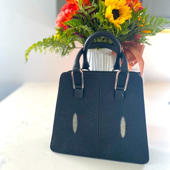 ROTA genuine stingray and leather handbag purse black with white spots NWOT - Picture 1 of 6